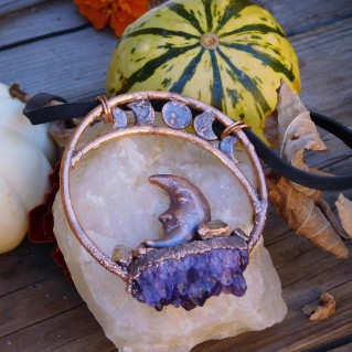 Amethyst Cluster MoonPhase Pendant by Peacock Gypsies