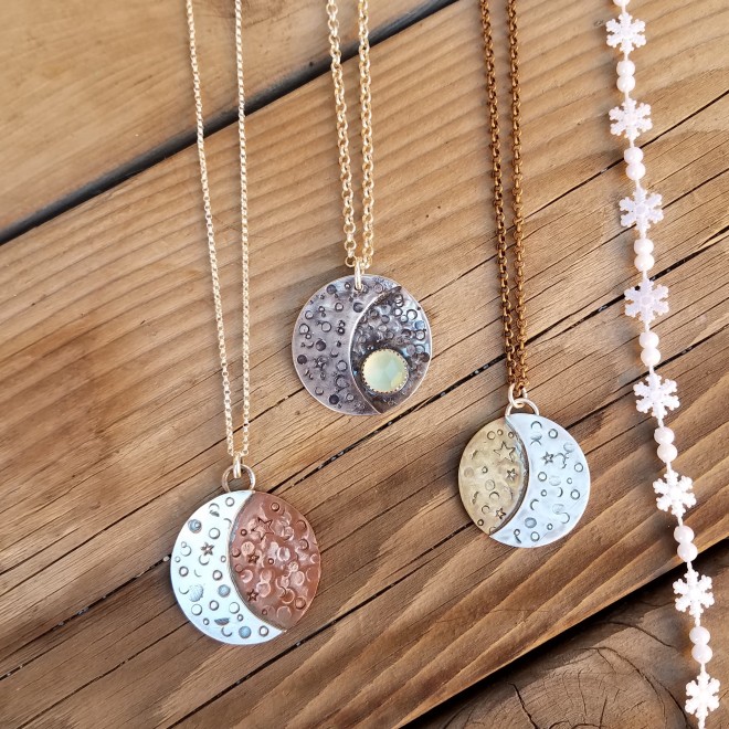 Moon Phase Necklaces by Peacock Gypsies
